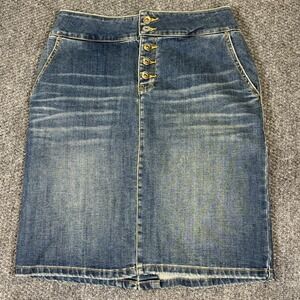 Prana Womens Aubrey Denim Pencil Sz 4 Skirt Exposed Button Fly Vintage Look